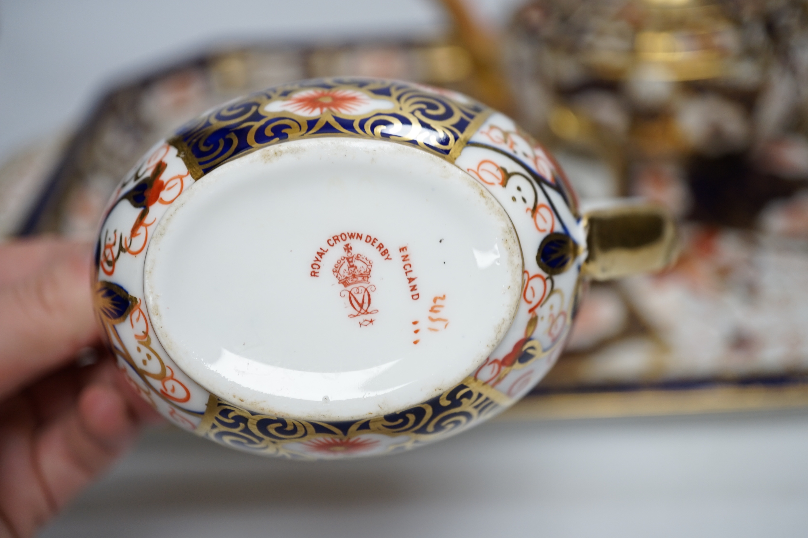 A Royal Crown Derby matched part tea and coffee set including large tray